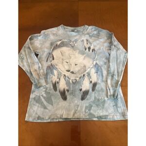The Mountain "Wolf Heart" Dreamcatcher Graphic Long Sleeve Blue Tie-dye‎ Large